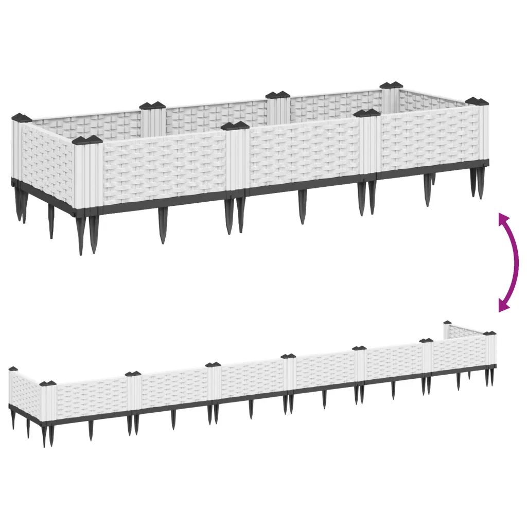 Modulaarne rotangimustriga taimekast, valge PP, 125 x 40 x 28,5 cm