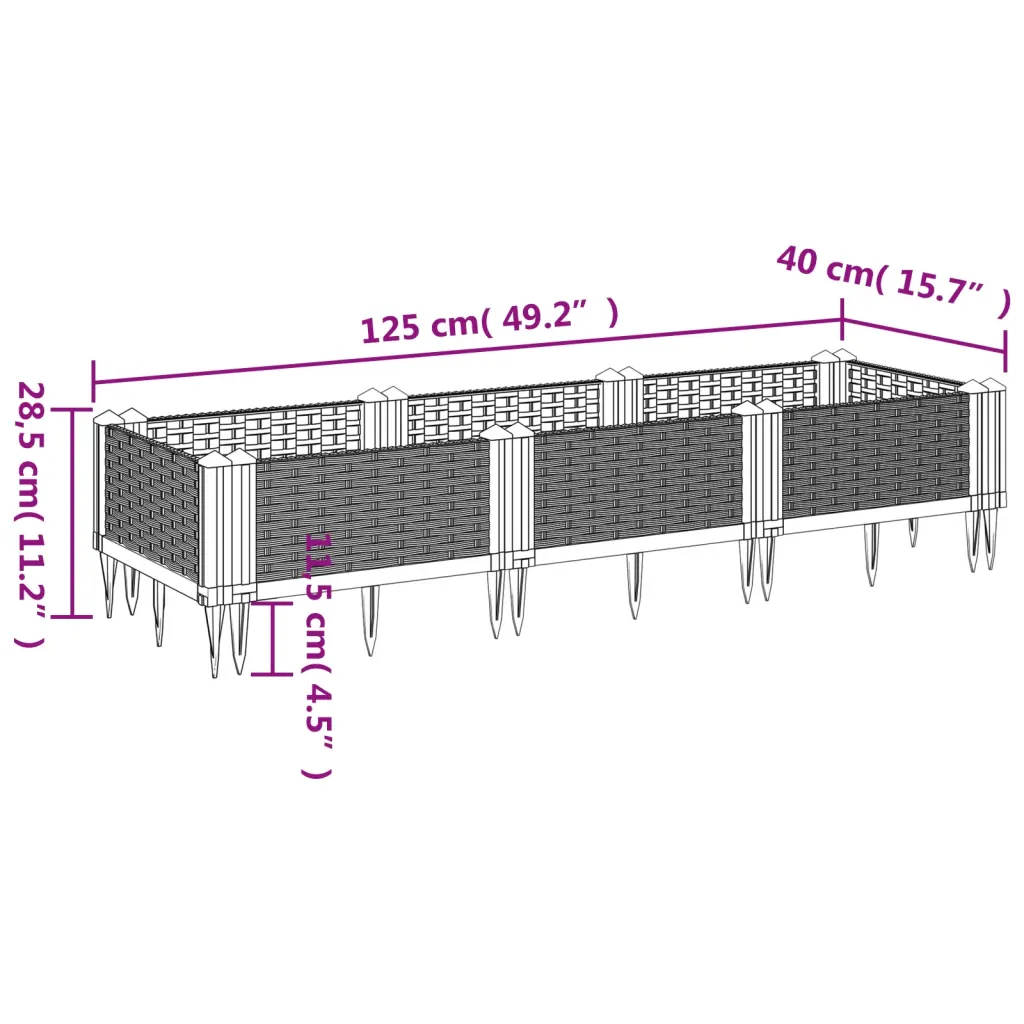 Modulaarne rotangimustriga taimekast, valge PP, 125 x 40 x 28,5 cm
