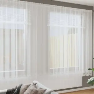 Valge lilledega pitskardin, polüester, 200 x 600 cm