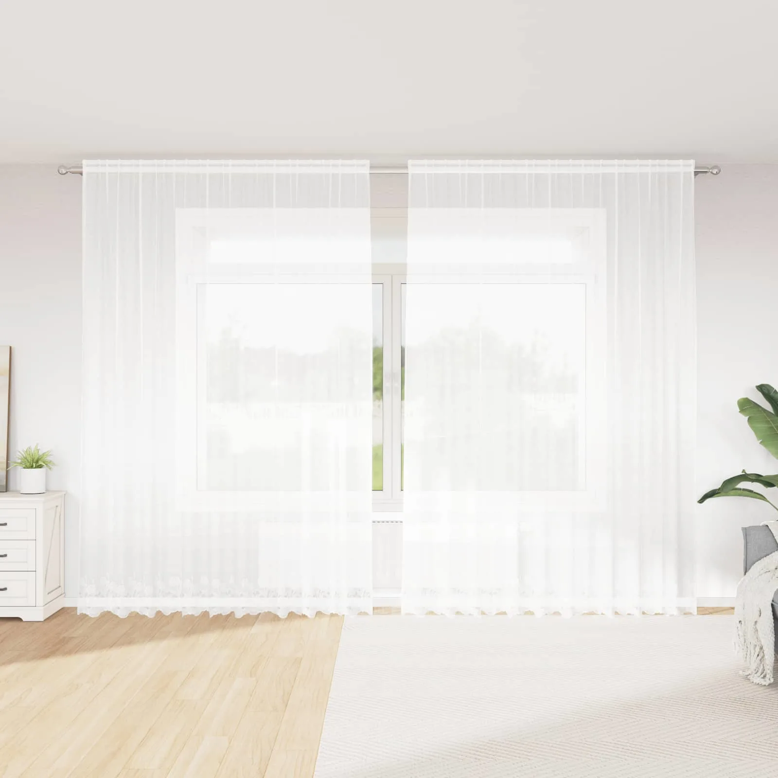 Mitme riputusviisiga pitskardin lillemustriga, valge, 300 x 300 cm, polüester
