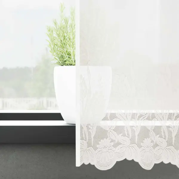 Valge polüester pitskardin lillemustriga, 200 x 750 cm – 3