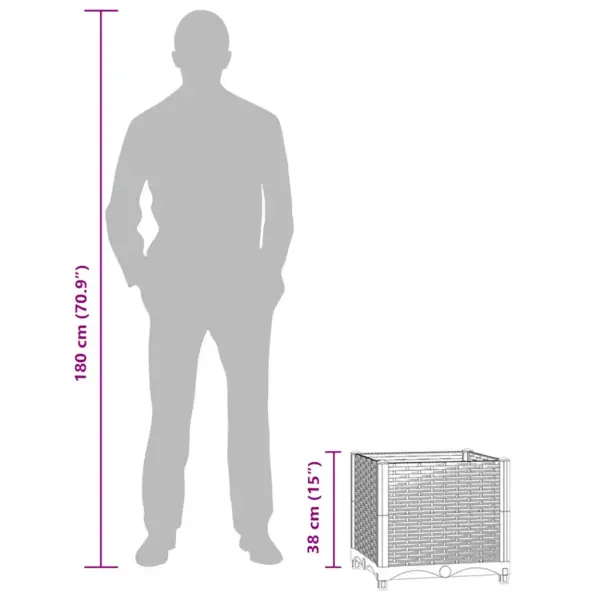 Valge rotangimustriga taimelava, polüpropüleen, 40 x 40 x 38 cm – 8