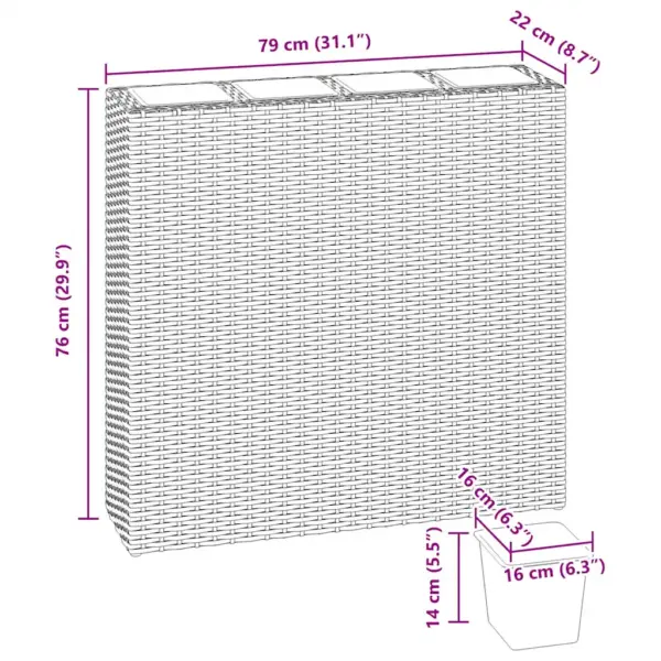 Valge polürotangist taimekast 4 eemaldatava potiga, 79 x 22 x 76 cm – 7