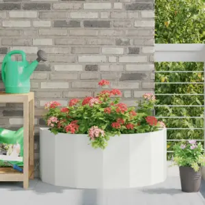 Poolringikujuline terasest taimekast, valge, 90 x 45 x 35 cm