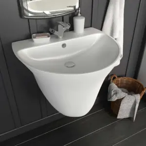 Seinale paigaldatav valge kraanikauss, glasuuritud keraamika, 56 x 48 x 42 cm