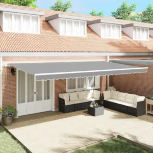 Käsitsi sissetõmmatav terrassivarikatus, valge alumiinium, 600 x 300 cm