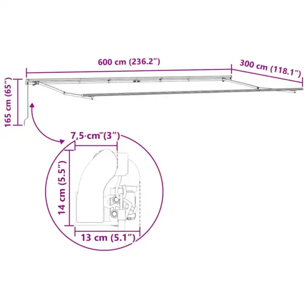 Käsitsi sissetõmmatav terrassivarikatus, valge alumiinium, 600 x 300 cm – 10