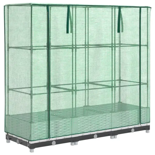 Kõrgendatud taimekast kasvuhoonekattega, rotangiimitatsioon, valge, 120 x 40 x 123 cm – 2