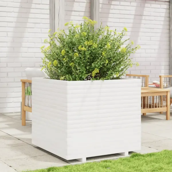 Valge täispuidust aia taimekast, 80 x 80 x 72 cm – 3