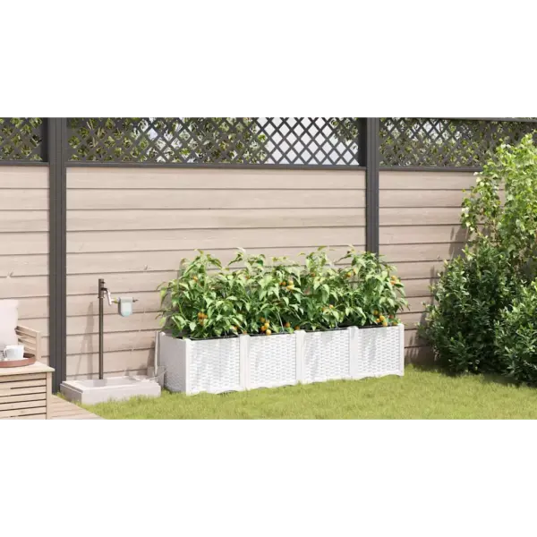 Valge terasest aia istutuskast kastmissüsteemiga, 4 osa, 160 x 40 x 37,5 cm – 4