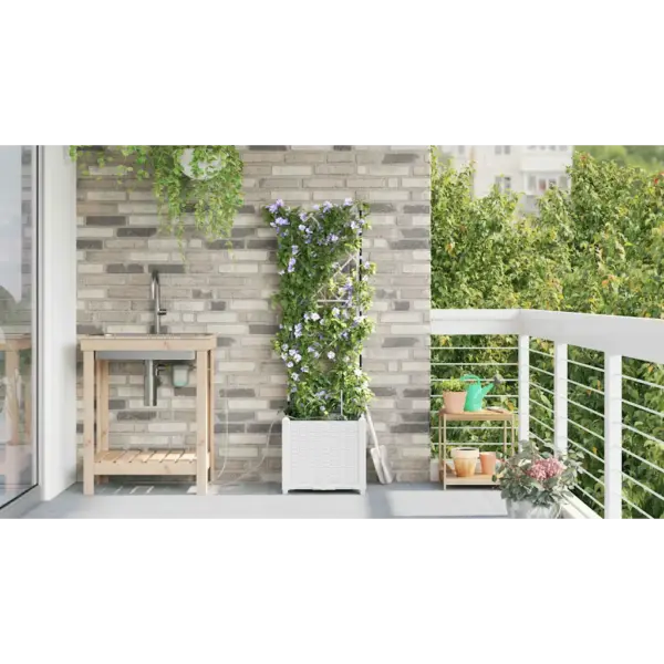 Valge terasest aia istutuskast trelliseinaga, 40 x 40 x 142 cm – 4