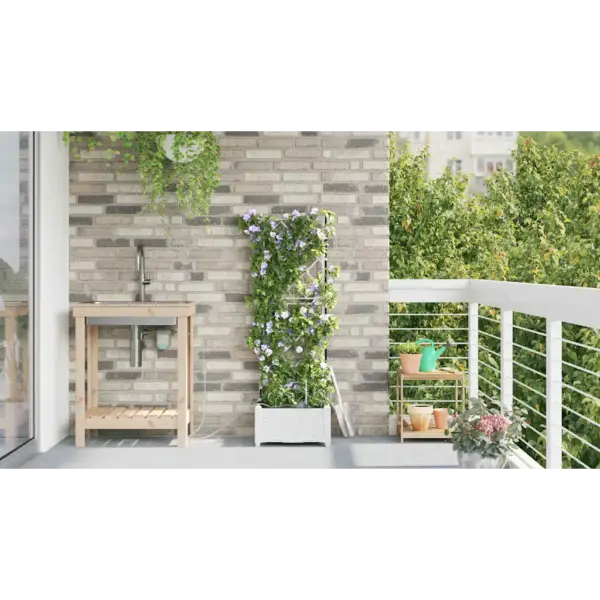 Valge terasest aiapott tugiraami ja kastmissüsteemiga, 40 x 40 x 126 cm – 4