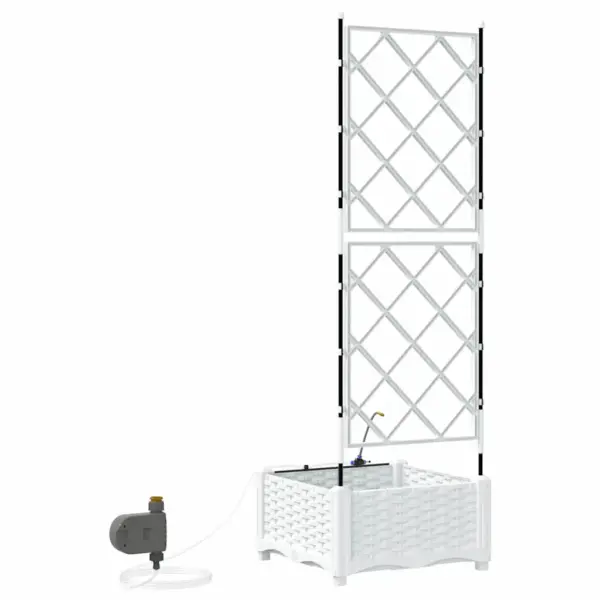 Valge terasest aiapott tugiraami ja kastmissüsteemiga, 40 x 40 x 126 cm – 8