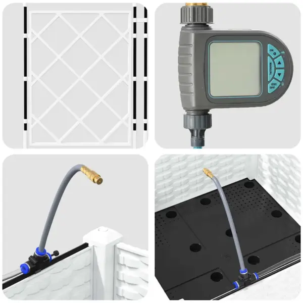 Valge terasest aiapott tugiraami ja kastmissüsteemiga, 40 x 40 x 126 cm – 9