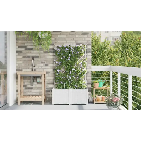 Valged terasest aiavõrega istutuskastid kastmissüsteemiga, 2 tk, 80 x 40 x 142 cm – 4