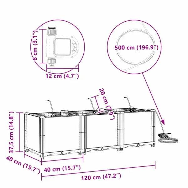 3-osaline aia istutuskastide komplekt kastmissüsteemiga, valge teras, 120 x 40 x 37,5 cm – 10