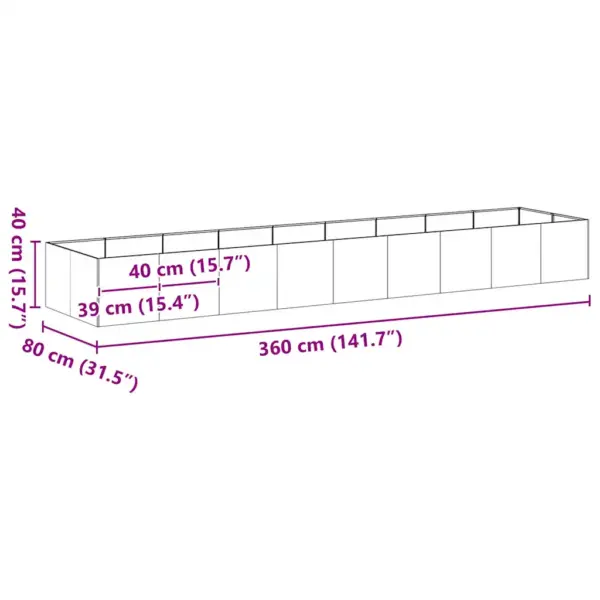 Valge külmvaltsitud terasest taimekast avatud põhjaga, 360 x 80 x 40 cm – 9