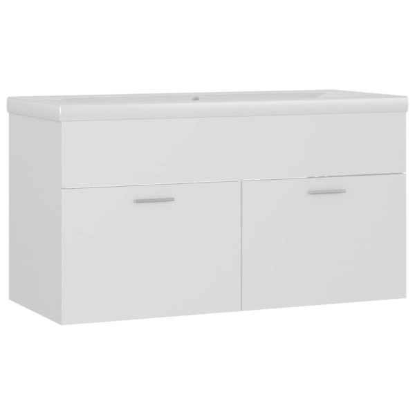 Valge valamukapp sisseehitatud keraamilise valamuga, tehispuit, 90 cm – 2