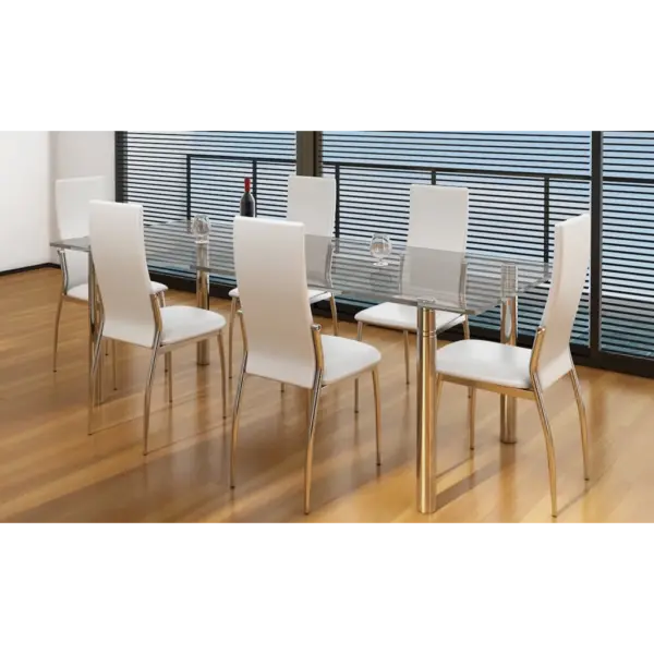 Valged kunstnahast söögitoolid, 6 tk, terasjalgadega, 43 x 54 x 100 cm – 2