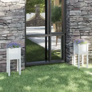 Kõrged aia taimekastid jalgadel, 2 tk, valge männipuidust, 31 x 31 x 70 cm