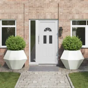 Valged terasest taimekastid, geomeetrilise kujuga, 2 tk, 100 x 100 x 80 cm