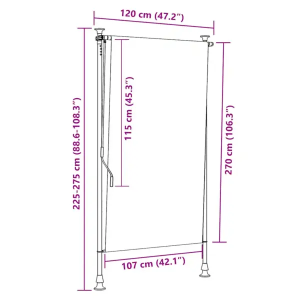Väliruloo käsivändaga ja reguleeritavate postidega, antratsiithall, 120 x 270 cm – 7