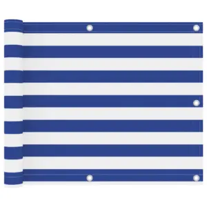 Veekindel rõdusirm privaatsuse ja tuulekaitsega, valge-sinine oxford-kangas, 75 x 400 cm