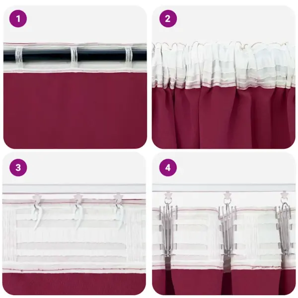 Pimendavad kardinad rõngastega, veinpunane polüester, 2 tk, 225 x 140 cm – 7