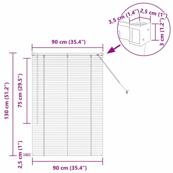 Veneetsia ruloo valguse ja privaatsuse reguleerimiseks, valge alumiinium, 130 x 90 cm – 13