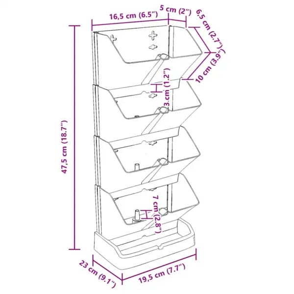 Vertikaalne taimekastide komplekt, 4 tk, antratsiithall polüpropüleen, 19,5 x 11 x 47,5 cm – 8