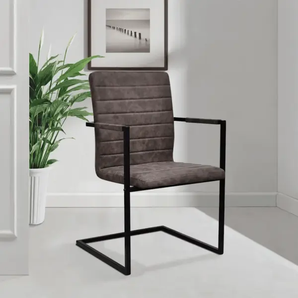 Tumepruunid vetruva raamiga käetugedega söögitoolid, kunstnahk, 2 tk – 7