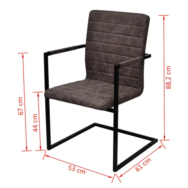 Tumepruunid vetruva raamiga käetugedega söögitoolid, kunstnahk, 2 tk – 8
