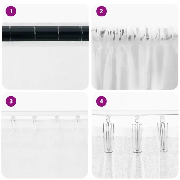 Läbipaistev voile kardinakomplekt, 2 tk, valge polüester, 245 x 140 cm – 7