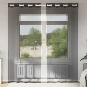 Poolläbipaistvad voile rõngaskardinad 2 tk, must, 140 x 225 cm