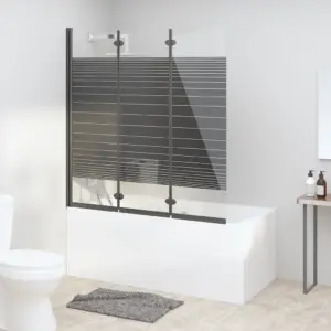 Volditav vanniümbris 3 paneeliga, ESG turvaklaas, must raam, 130 x 130 cm