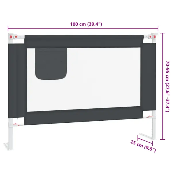 Reguleeritav voodipiire väikelapse voodile, tumehall kangas, 100 x 25 cm – 9