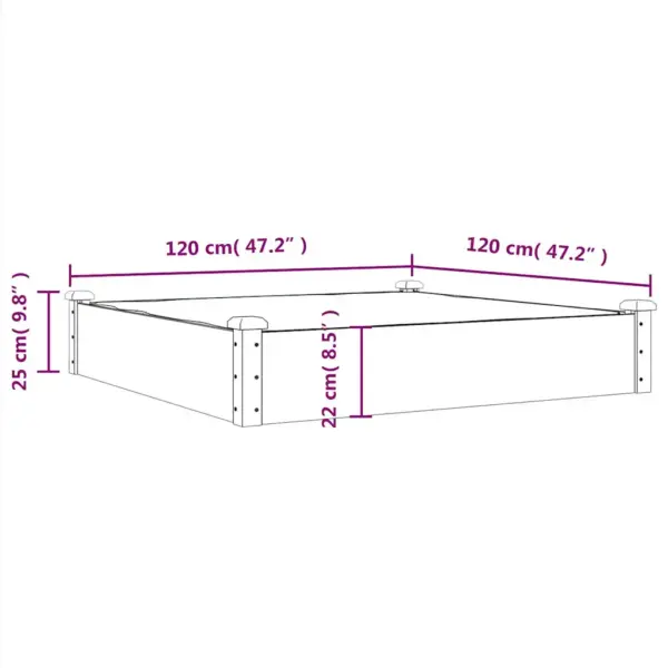 Voodriga aia taimelava nulupuidust, avatud põhjaga, 120 x 120 x 25 cm – 8