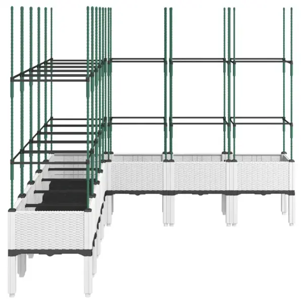 Kõrgendatud võrega aiataimekast, rotangimustriga valge PP, 200 x 160 x 142,5 cm – 4