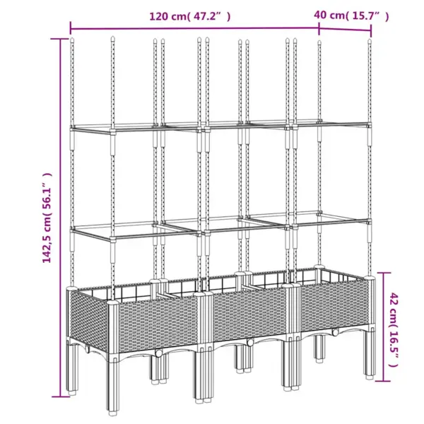 Võrega kõrge taimekast ronitaimedele, sinakashall PP, 120 x 40 x 142,5 cm – 7
