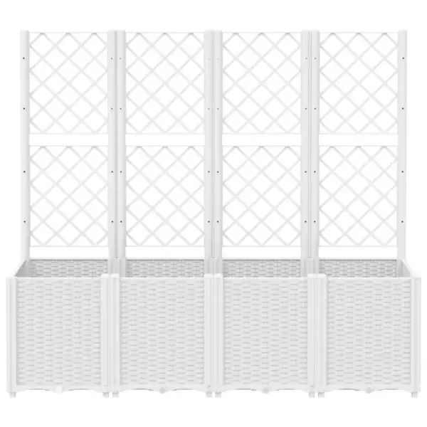 Võrega modulaarne aia taimekast rotangimustriga, 4 osa, valge PP, 160 x 40 x 140 cm – 3