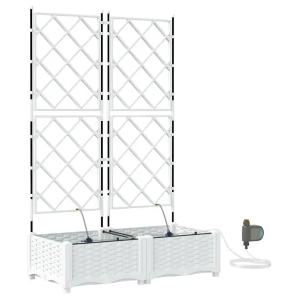 Võreseinaga istutuskast kastmissüsteemiga, 2 tk, valge teras, 80 x 40 x 126 cm - 2