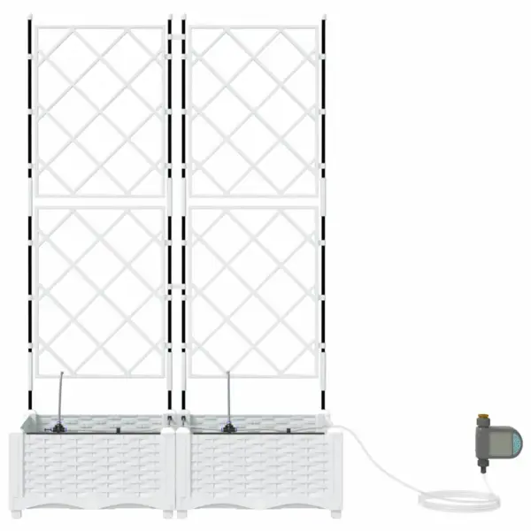 Võreseinaga istutuskast kastmissüsteemiga, 2 tk, valge teras, 80 x 40 x 126 cm - 6