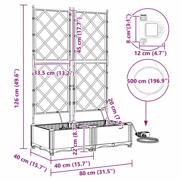 Võreseinaga istutuskast kastmissüsteemiga, 2 tk, valge teras, 80 x 40 x 126 cm - 10