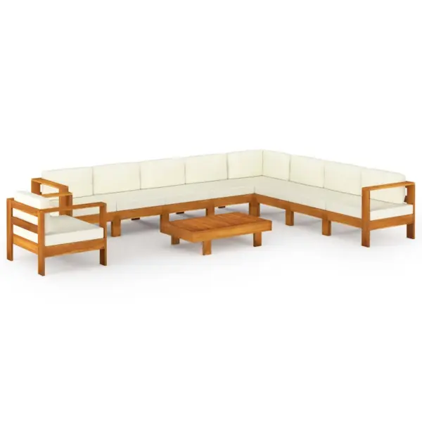 10-osaline aiamööbli komplekt kreemjasvalgete patjadega, õliviimistlusega akaatsiapuit, laud 100 x 60 cm – 2