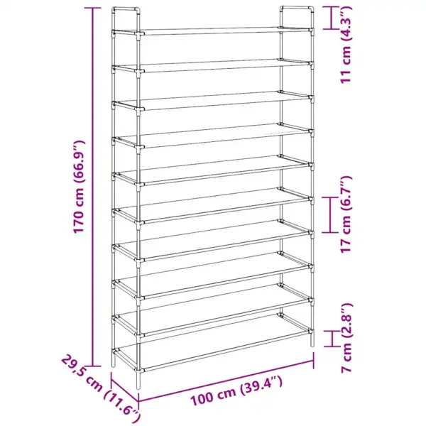 10-riiuliga kingariiul metallraami ja lausriidest riiulitega, must, 100 x 29,5 x 170 cm – 8