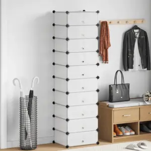 10 sektsiooniga jalatsikapp ustega, valge, plastpaneelid ja terasraam, 47 x 37 x 172 cm
