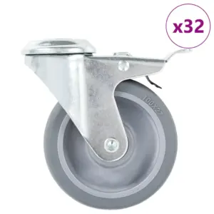 Pöörlevad mööblirattad poldiauguga, piduritega, 32 tk, 100 mm, hall