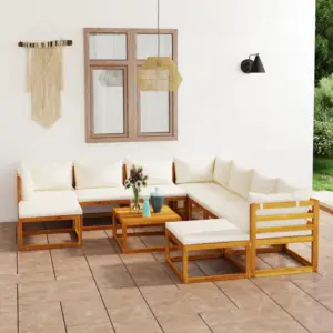11-osaline modulaarne aiadiivanite komplekt patjadega, akaatsiapuit, kreemjad padjad