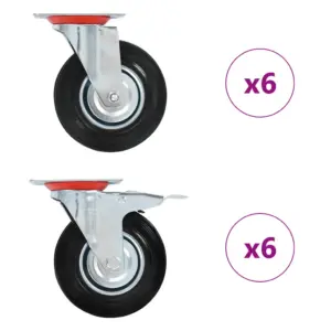 Pöörlevad kummirattad mööblile, 125 mm, 12 tk (6 piduriga), must