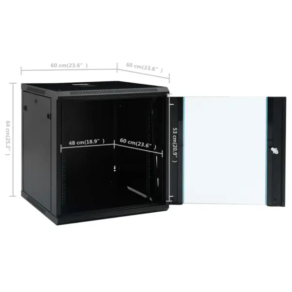 12U seinale paigaldatav 19” võrgukapp, must, IP20, 600 x 600 x 640 mm – 9